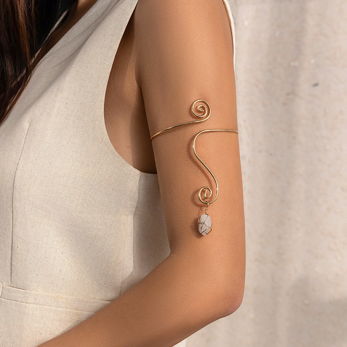 Hip hop style spiral broken stone open arm bracelet, Arm chain personalized ethnic snake shaped bracelet