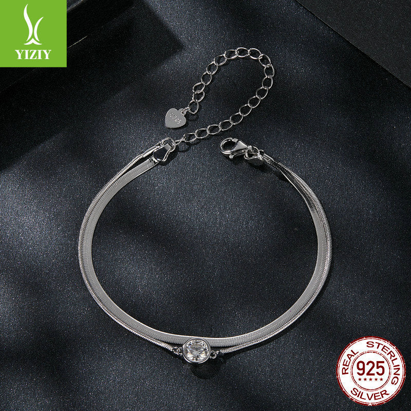 Silver Charm New 50 Point Sparkling Mosang Diamond Double Layer Bracelet Simple, Light Luxury, High Grade s925 Pure Silver Bracelet