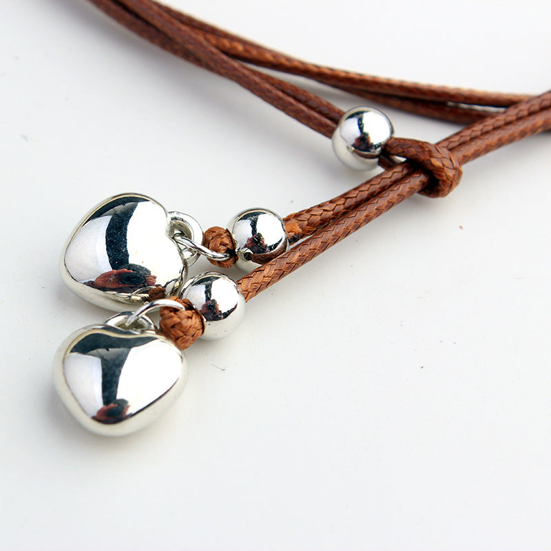 Bracelet de Cheville Cordon Ciré Cœur Bohème | Boutique84