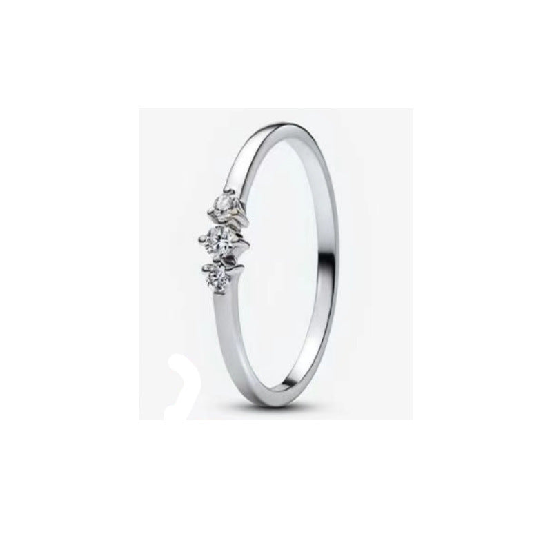 Panda Dora S925 Silver Ring with Pav&eacute; Set Sparkling Starlight Bow, Fashionable Elegant Women's Ring, Cuban Chain Pair Ring