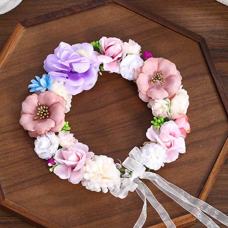 Floral Headband Hair Accessory with Artificial Flowers Wedding Bridal Veil, Photography Studio Beach Vacation Decorative Hairpiece