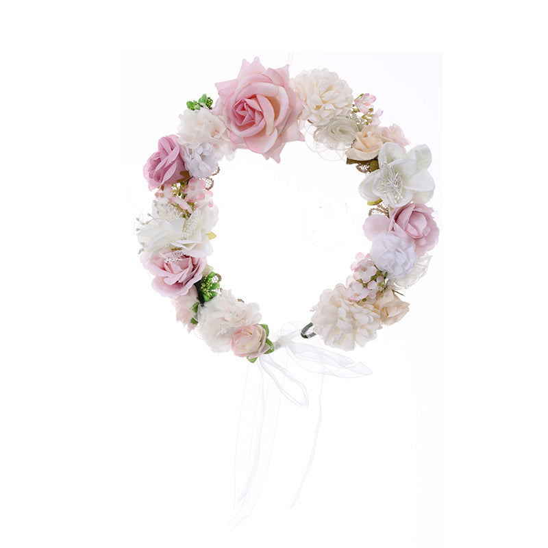 Floral Headband Hair Accessory with Artificial Flowers Wedding Bridal Veil, Photography Studio Beach Vacation Decorative Hairpiece