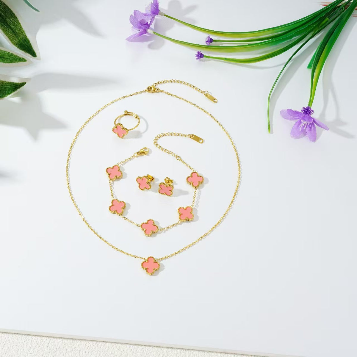 Parure Trèfle 4 Feuilles Collier + Bracelet 13mm | Boutique84