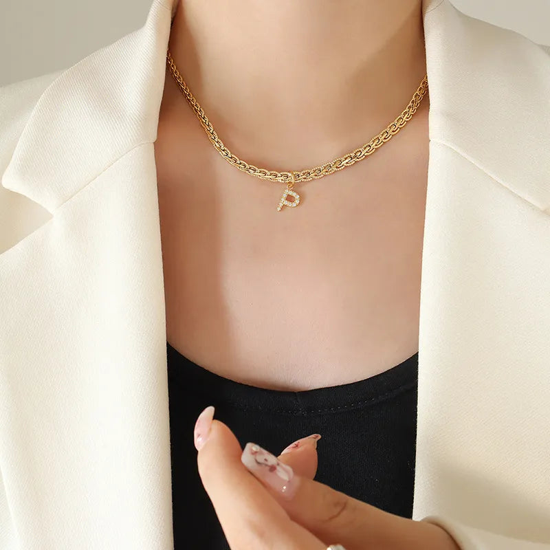 Collier Initiale Lettre Zircon Plaqué Or 18K (K-P) | Boutique84