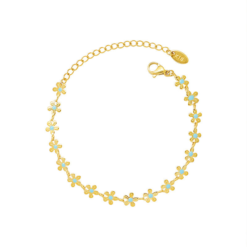 Bracelet Fleur Émaillée Bleue Acier Titane Doré | Boutique84