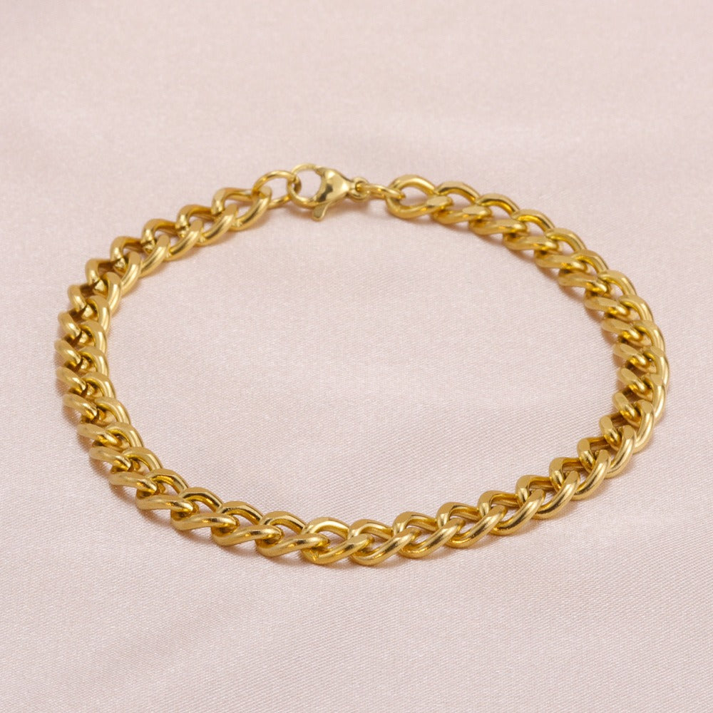 Cuban Men's Necklace Bracelet Female Gold Electroplated Titanium Steel Thick Chain Necklace Male