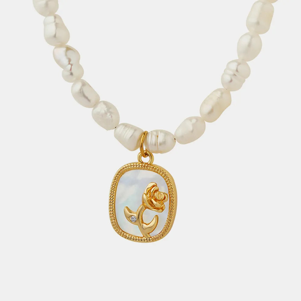 Collier Baroque Perle Nacre Gravée Zircon | Boutique84