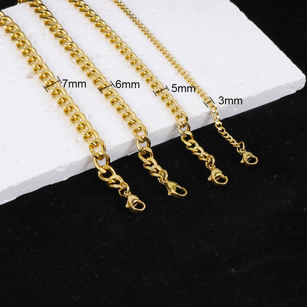 Cuban Men's Necklace Bracelet Female Gold Electroplated Titanium Steel Thick Chain Necklace Male