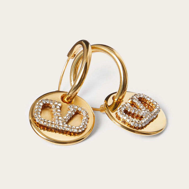 Boucles d'Oreilles Puces V Cristal Doré Femme | Boutique84