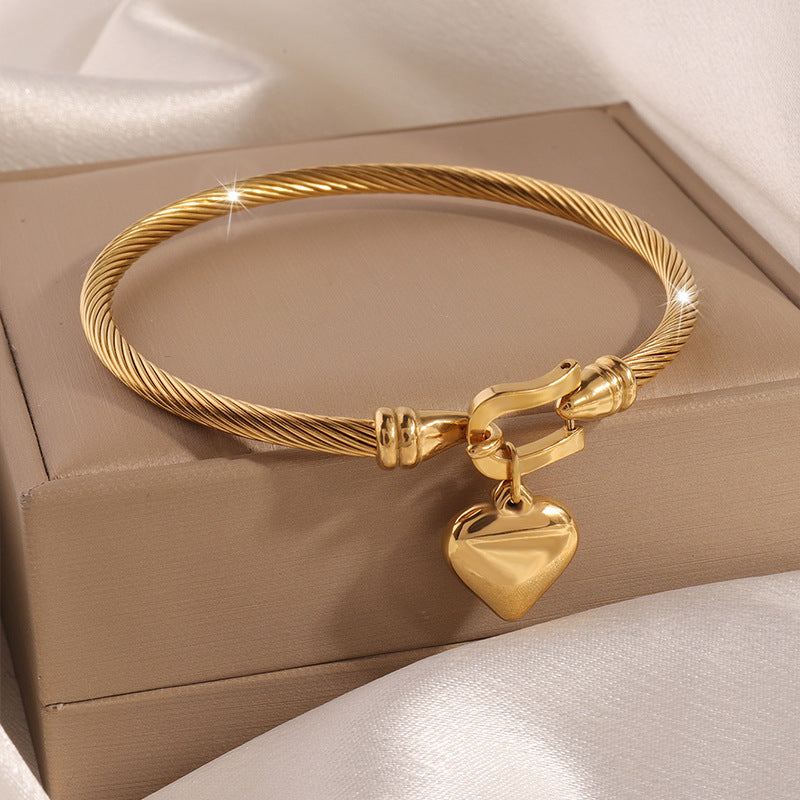 Bracelet Jonc Cœur Acier Inoxydable Doré Femme | Boutique84
