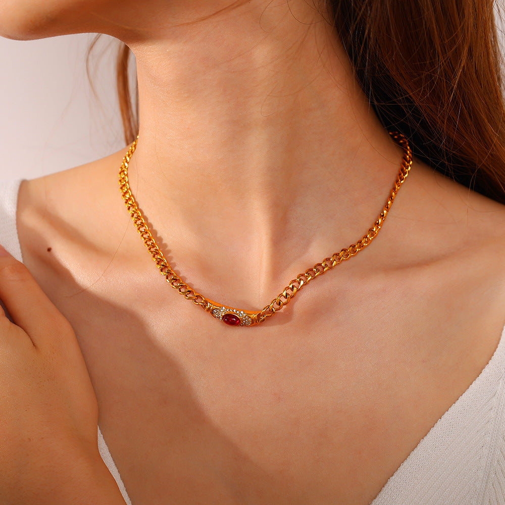 Collier Pierre Œil-de-Chat Vintage Acier Inoxydable | Boutique84