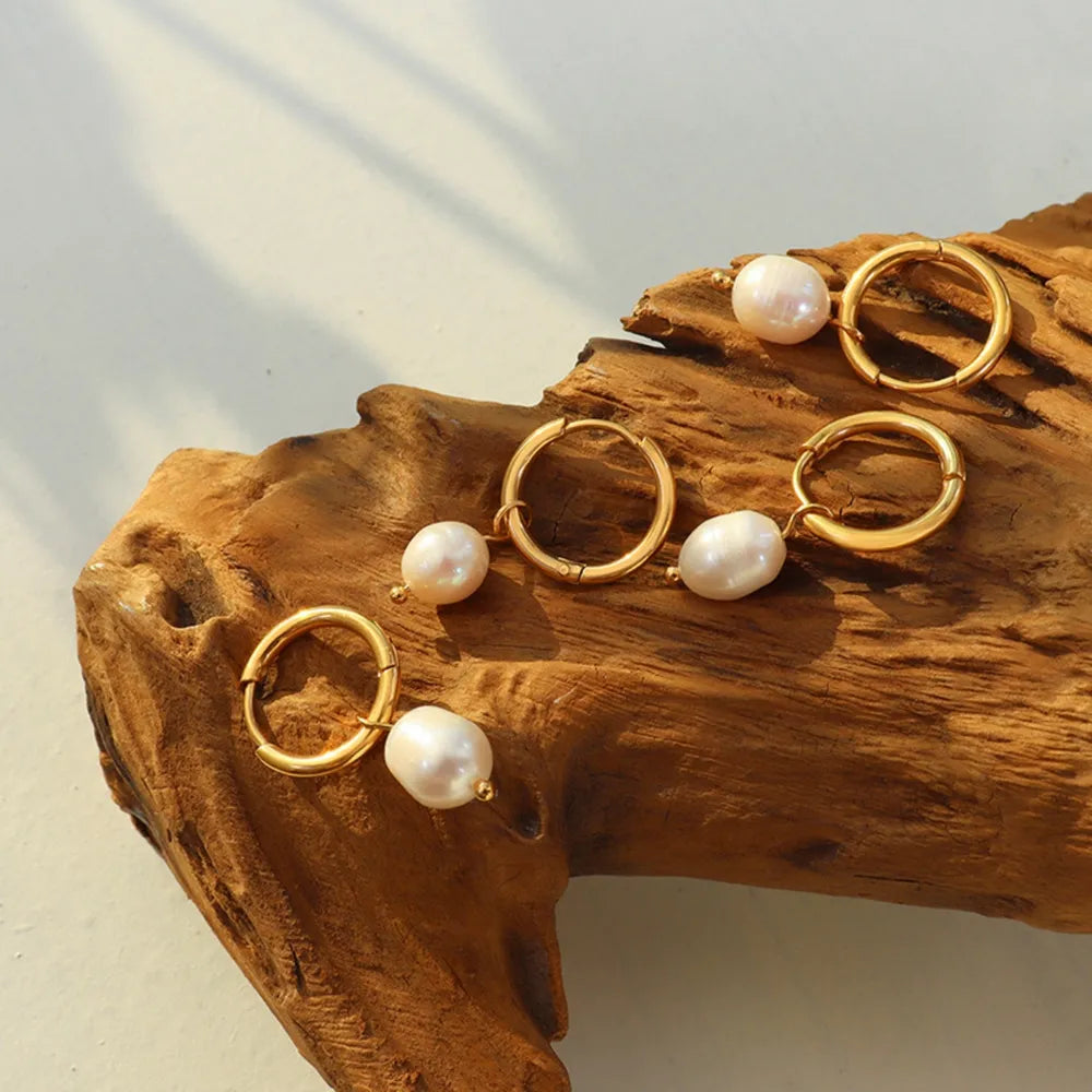 Créoles Perle d'Eau Douce Plaquées Or 18K Rétro | Boutique84