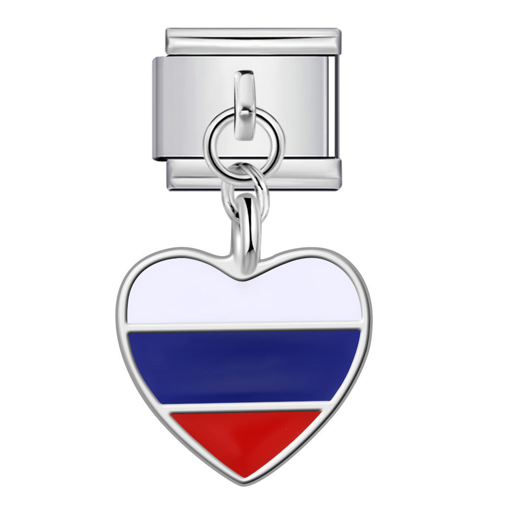 Love Flag Pendant Italian Module Bracelet Single Hook DIY Elastic Splicing Titanium Steel Strap Chain