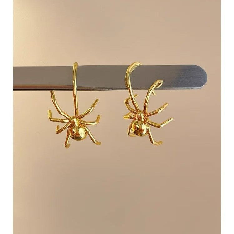 Boucles d'Oreilles Araignée Gothique Doré Argenté | Boutique84