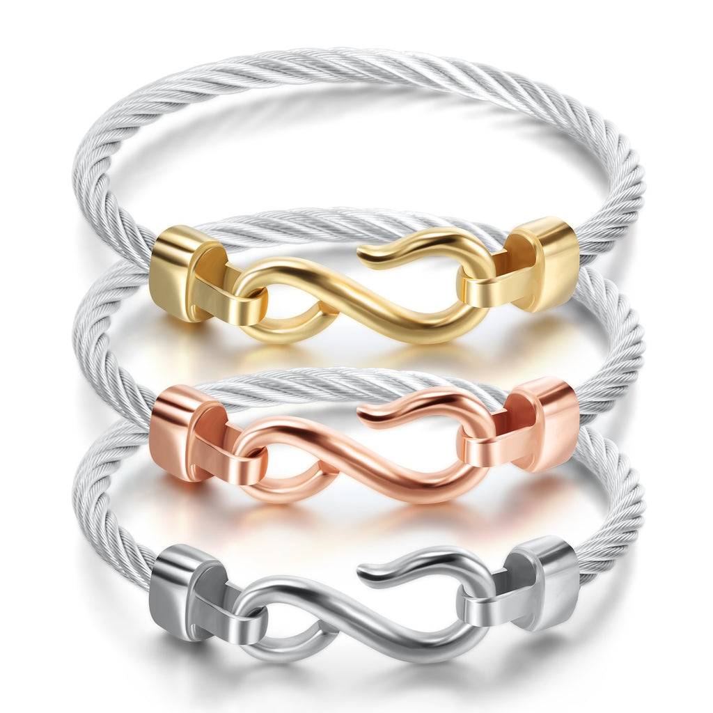 Titanium steel fishhook shaped 8-shaped titanium steel tricolor bracelet stainless steel bracelet