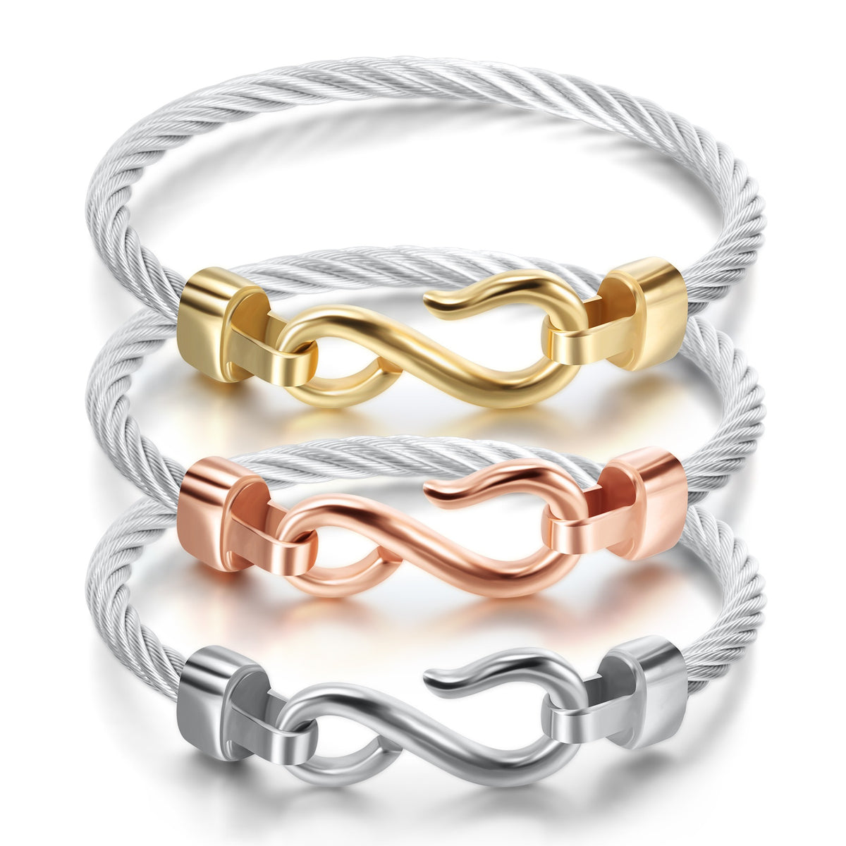 Titanium steel fishhook shaped 8-shaped titanium steel tricolor bracelet stainless steel bracelet