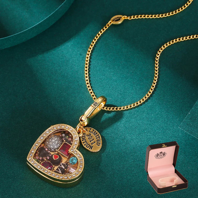 Enamel glazed chocolate gemstone transparent heart-shaped box with an openable pendant and box