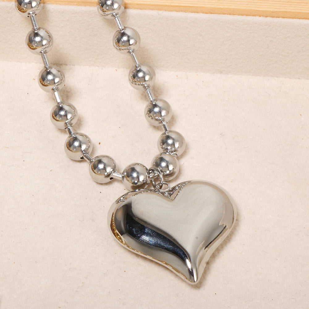 Collier Chaîne Billes Pendentif Cœur Plaqué Or 18K | Boutique84