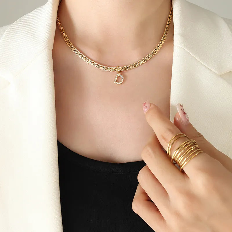 Collier Initiale Lettre Zircon Plaqué Or 18K (A-H) | Boutique84