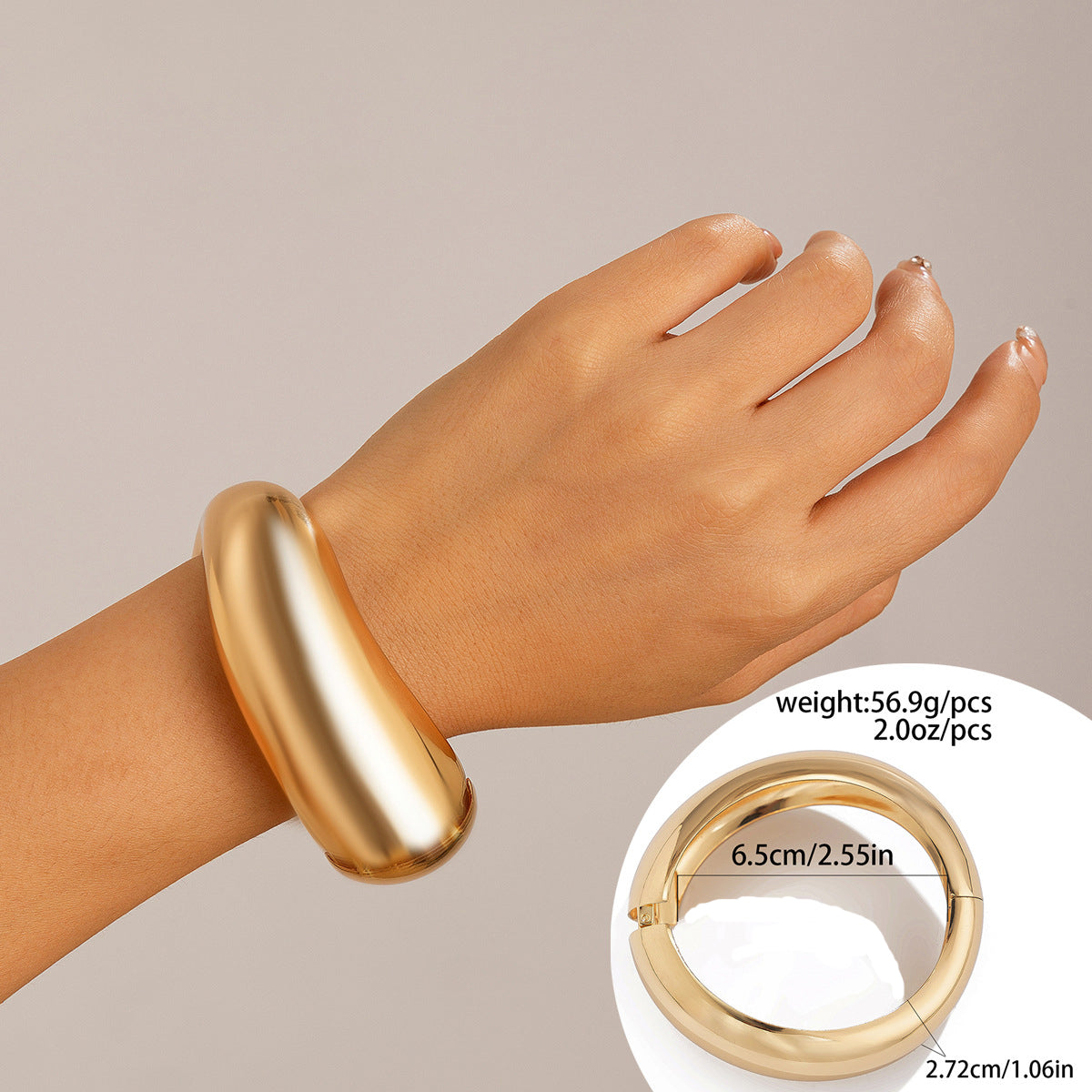 Exaggerated large water droplet metal smooth mirror hugging open bracelet ins cool wind bracelet