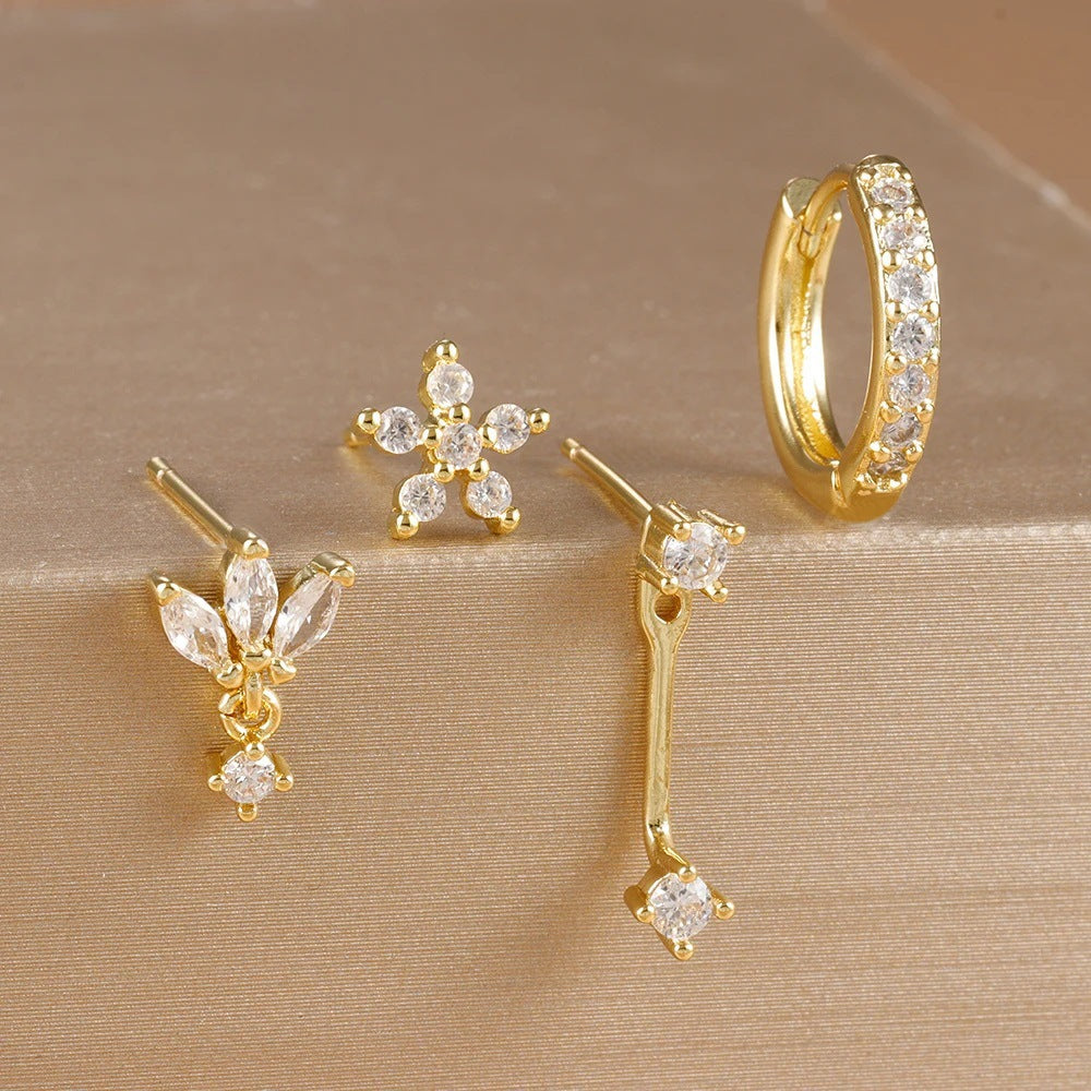 Zircon Stud Earrings with Gold Plating, Minimalist Chic Design, Delicate and Stylish Women's Ear Jewelry