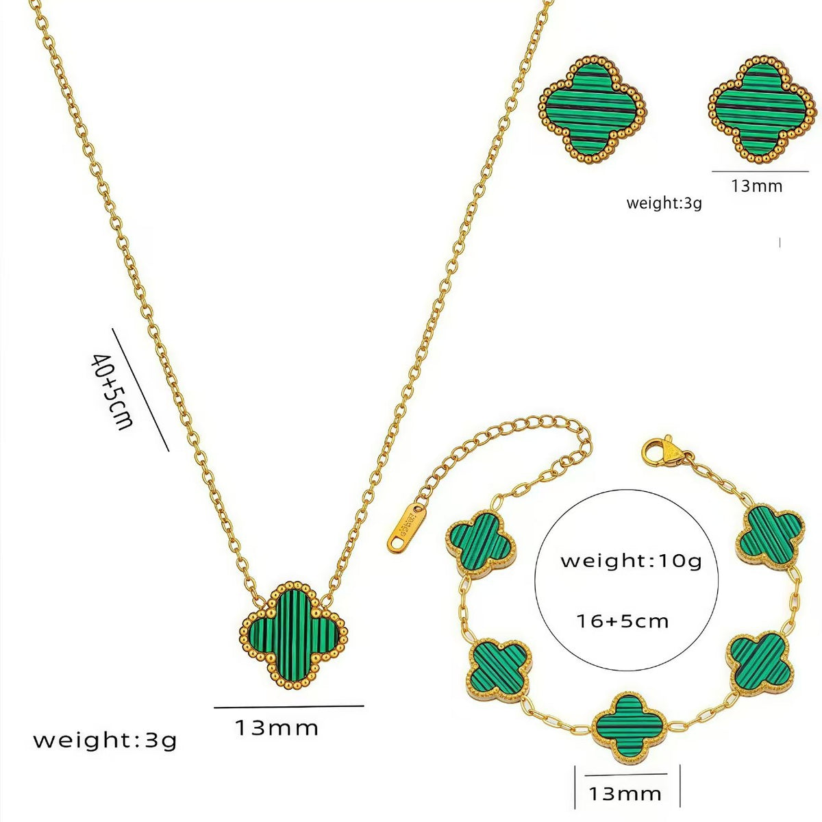 Parure Trèfle 4 Feuilles Collier + Bracelet 13mm | Boutique84