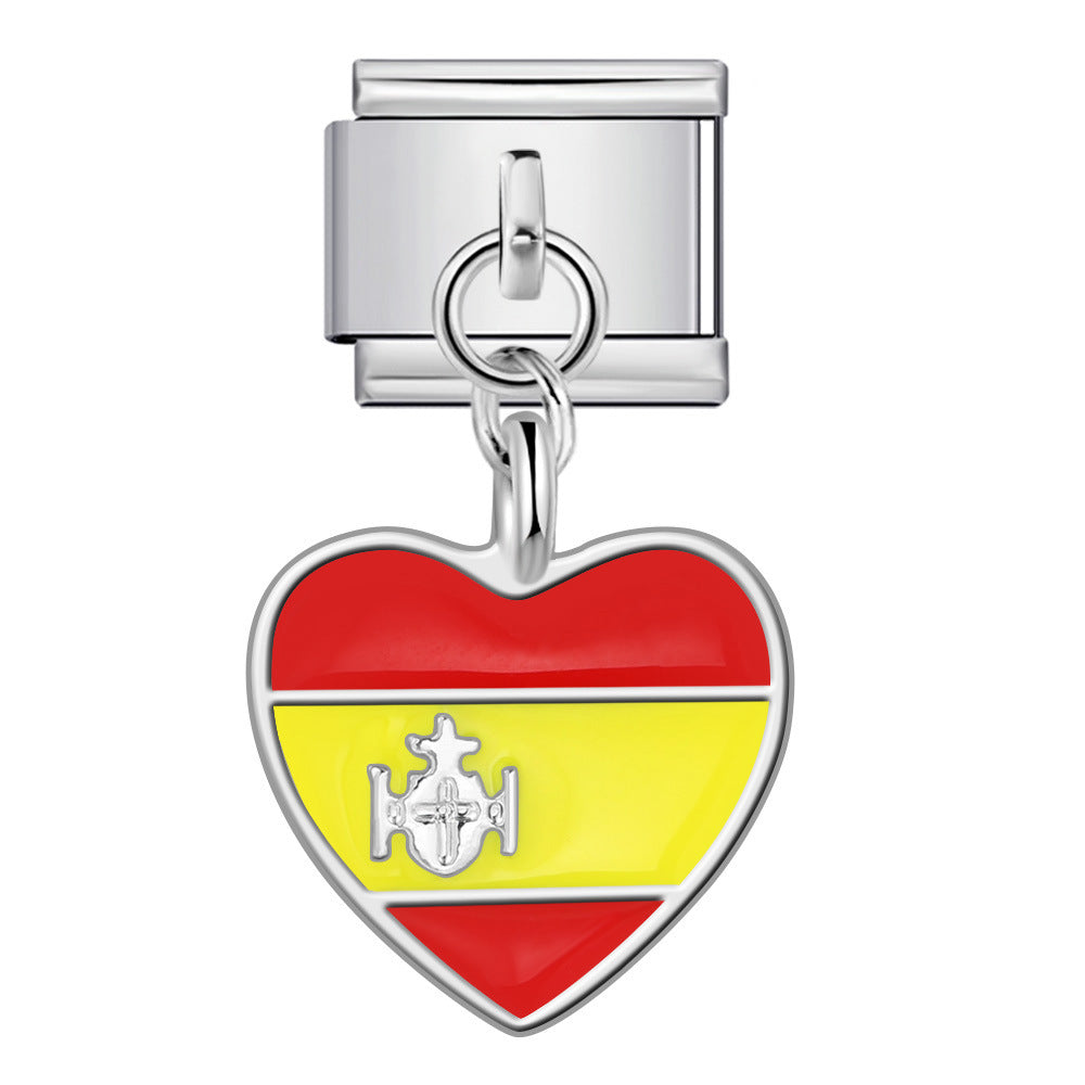 Love Flag Pendant Italian Module Bracelet Single Hook DIY Elastic Splicing Titanium Steel Strap Chain