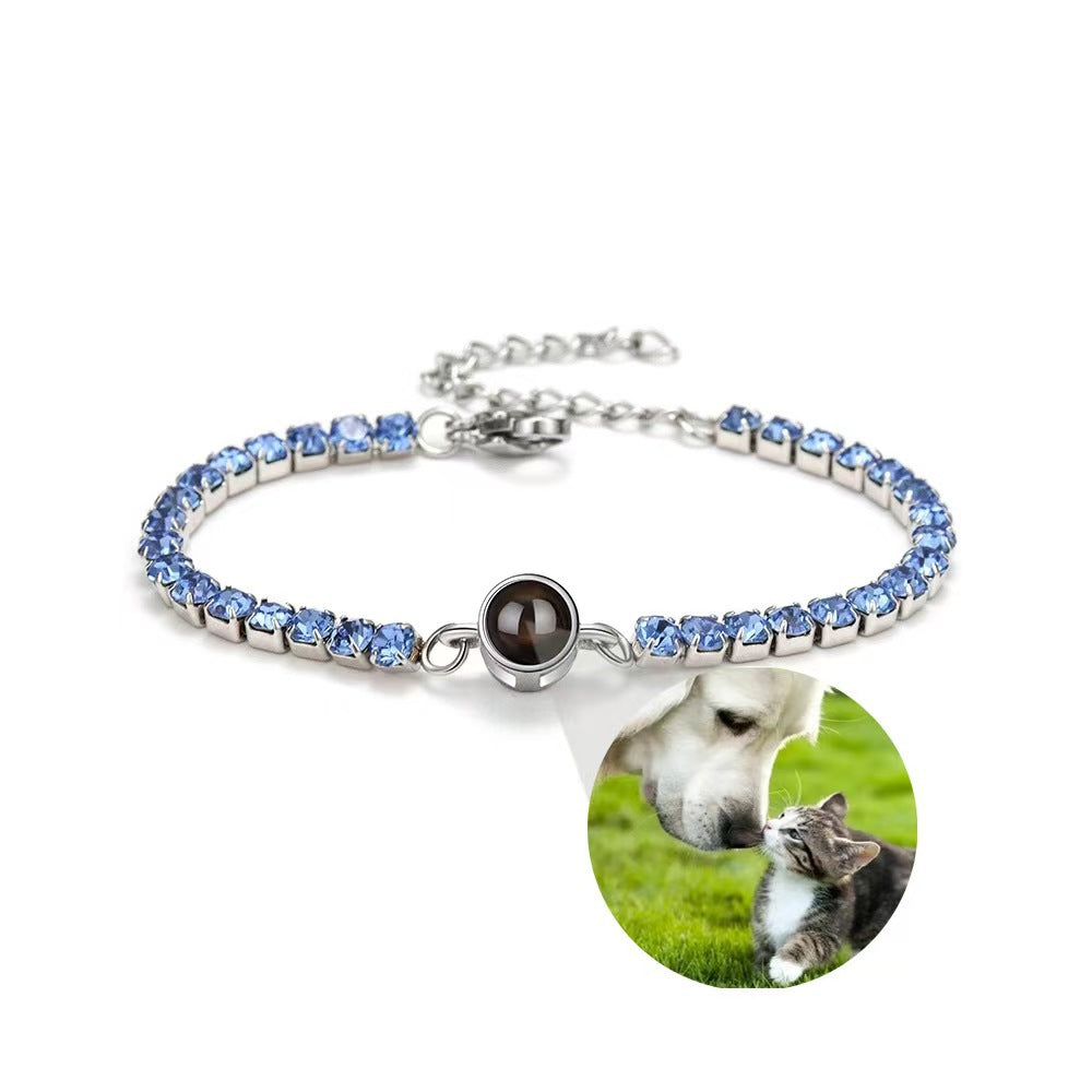 Customized photo projection claw chain inlaid with colored diamonds bracelet women's titanium steel 100 languages