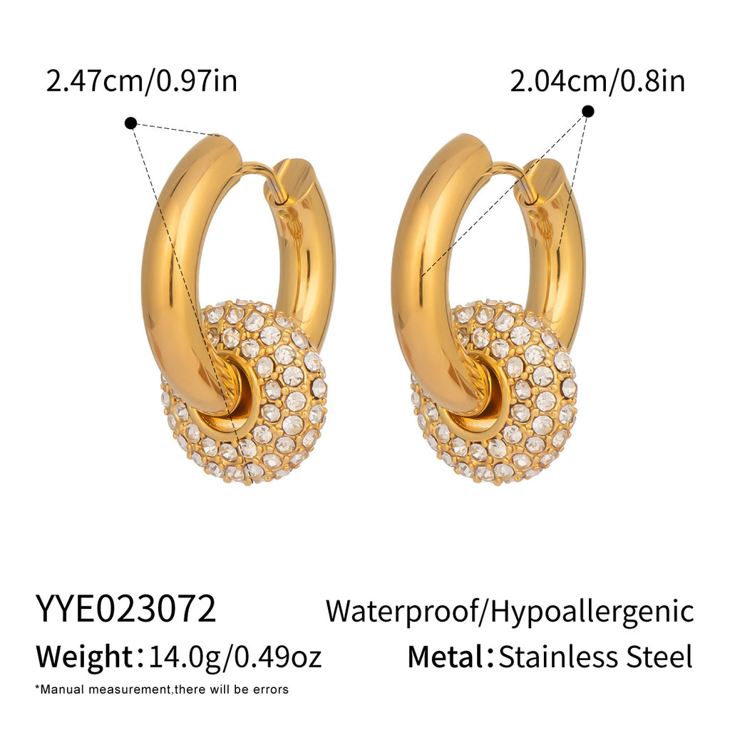 18K gold stainless steel full diamond detachable earring accessory