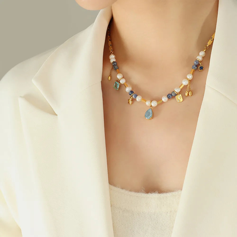 Collier Perle d'Eau Douce Pierre Naturelle Doré | Boutique84