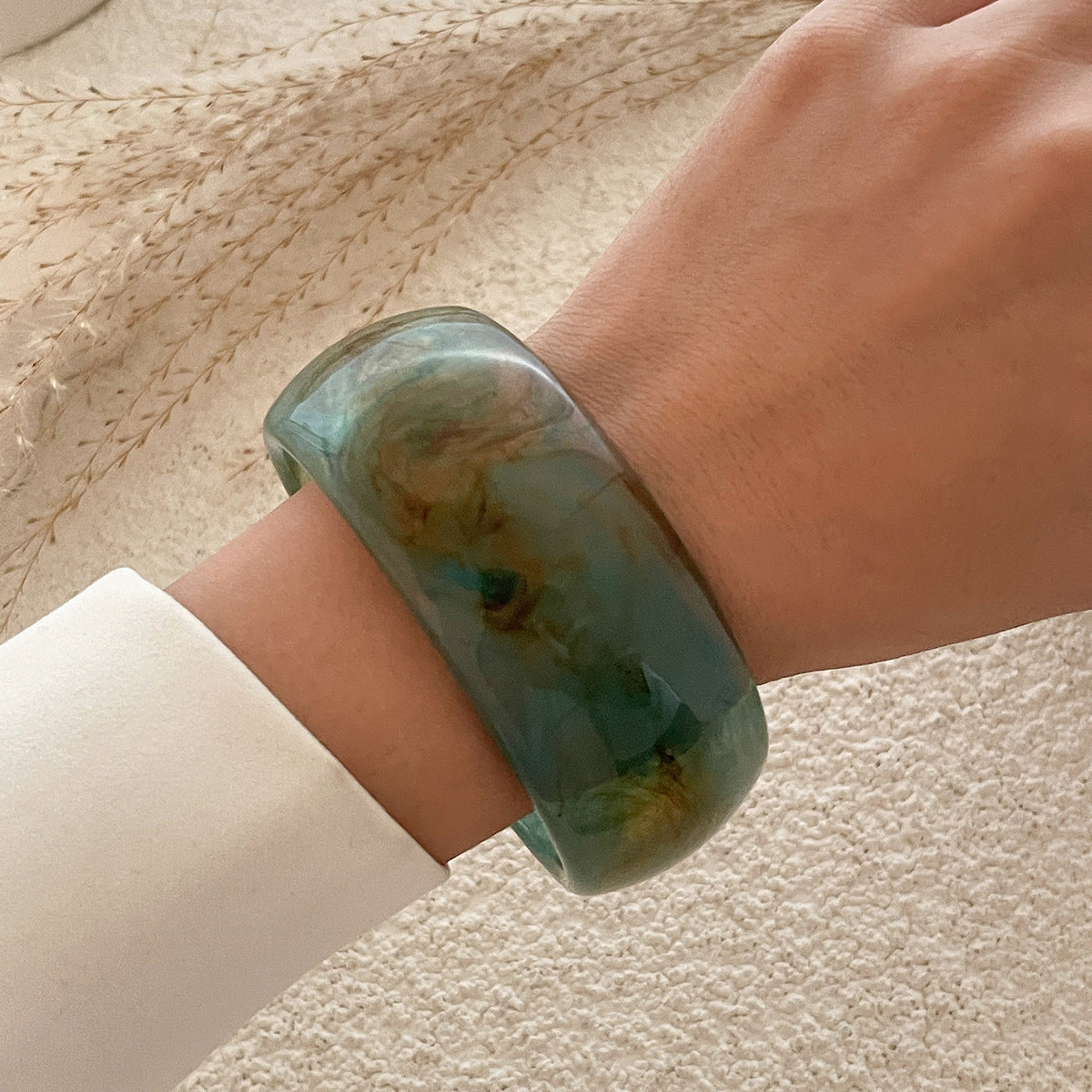 Artistic Retro Round Bracelet Wide Edition Blended Irregular Acrylic Bracelet for Women