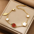 Bracelet Fleur Coccinelle Acier Inoxydable Doré | Boutique84