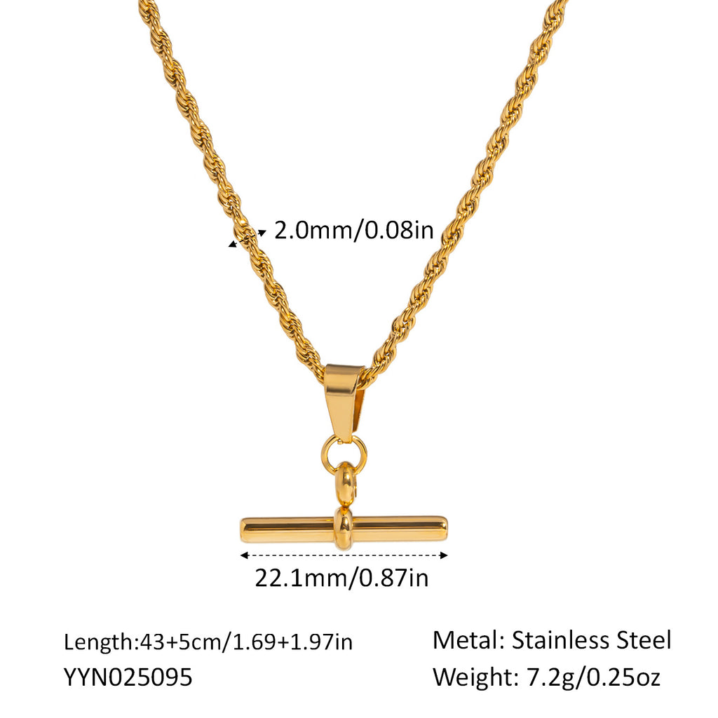 Hip Hop Punk Stainless Steel T-Bar Pendant Fried Dough Twists Chain Cuban Chain Necklace