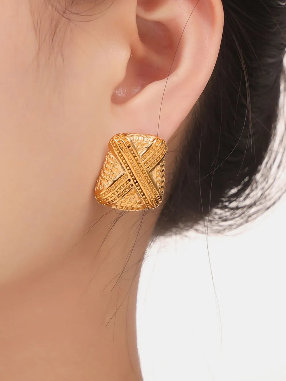 Boucles d'Oreilles Géométriques Acier Titane Or 18K | Boutique84