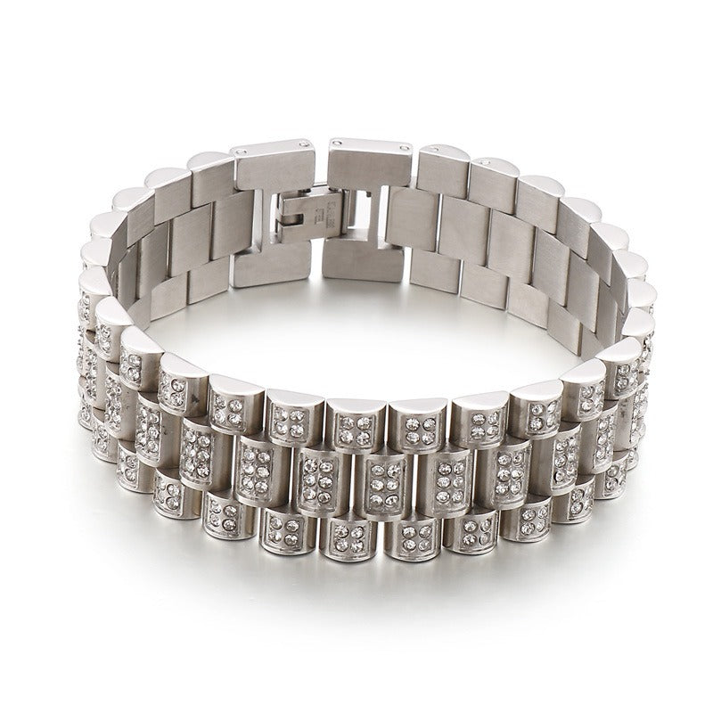 European and American personalized creative HipHop tank diamond set men's hip hop titanium steel bracelet