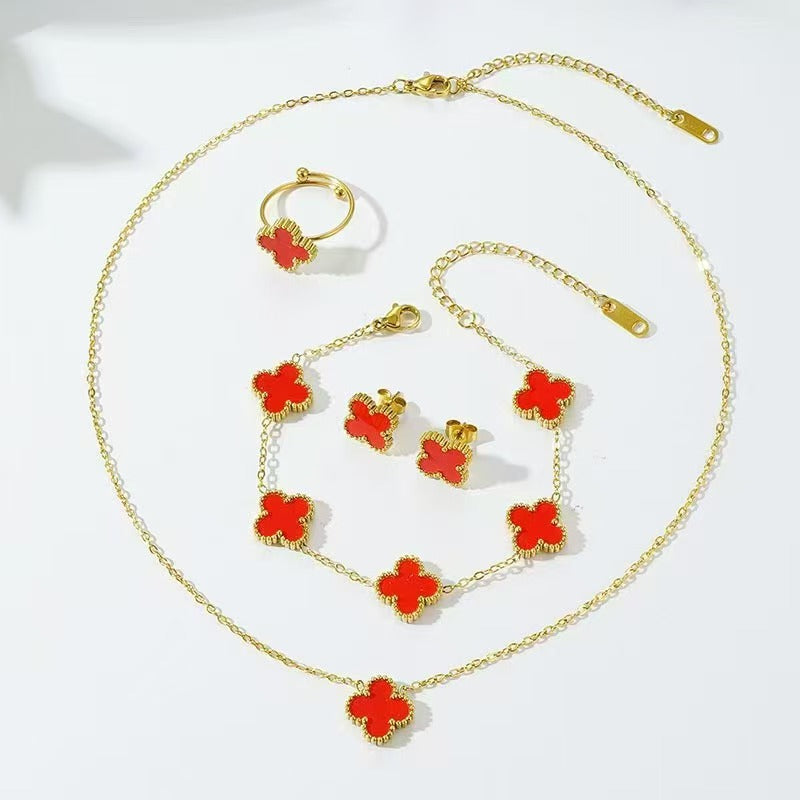 Parure Trèfle 4 Feuilles Collier + Bracelet 13mm | Boutique84