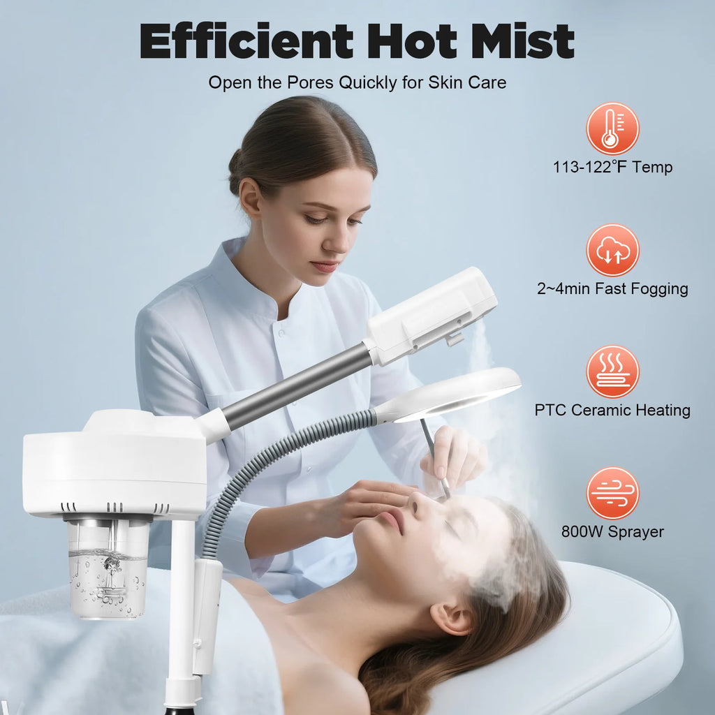 Professional 2 in 1 Facial Steamer, Face Deep Clean Ozone Face Face Steamer, 2 in 1 Face Machine w/ 5X Magnifying