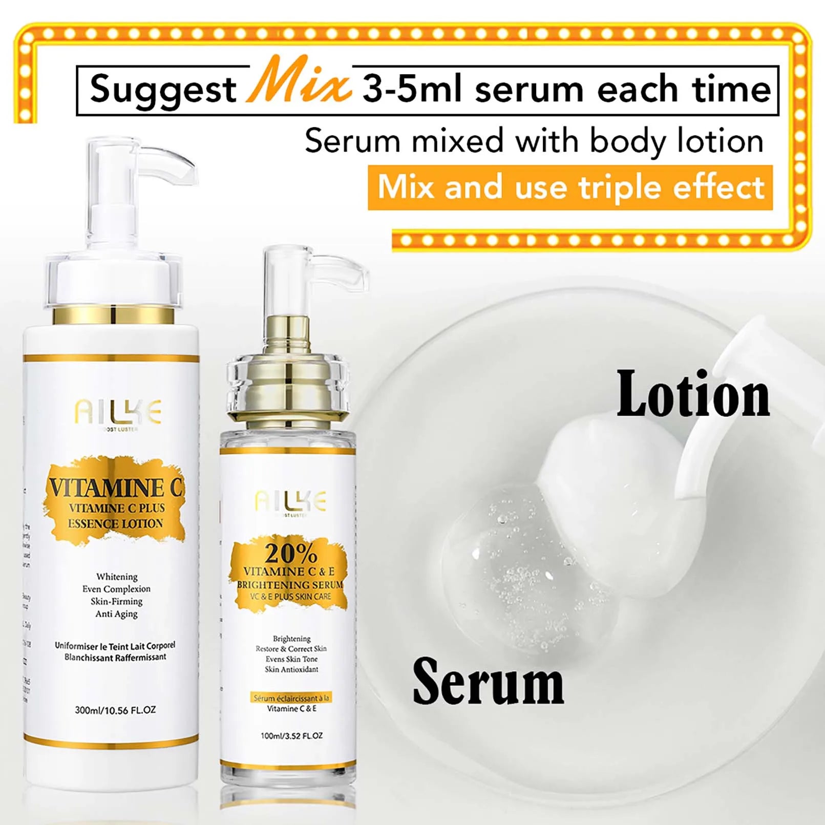 Lotion Corps AILKE Vitamine C + Acide Hyaluronique – Body Glow Premium - vue produit 4