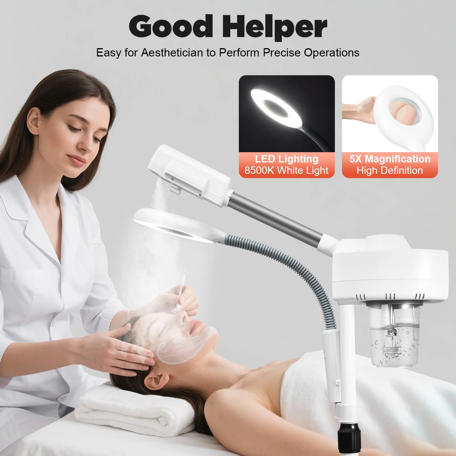 Professional 2 in 1 Facial Steamer, Face Deep Clean Ozone Face Face Steamer, 2 in 1 Face Machine w/ 5X Magnifying
